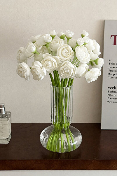 H&E LUXURY DESIGN 21 Çiçekli 7 Dallı İpek Şakayık Yapay Çiçek Demeti 38 cm