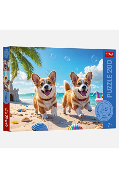 Trefl Puzzle cu Corgi de plajă, 200 de piese, pentru copii