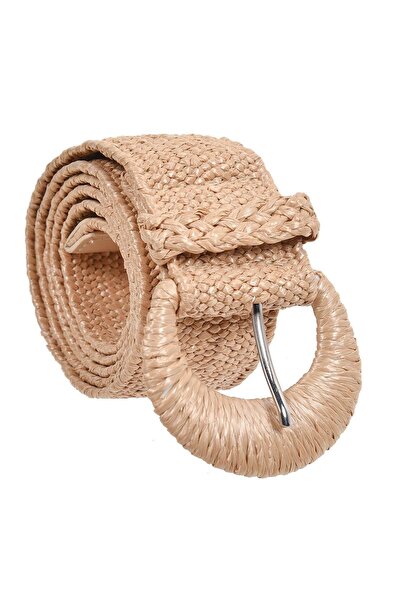 OEM Curea elastică împletită de damă, bej, cu cataramă cu inel, 100x5cm - Acc...