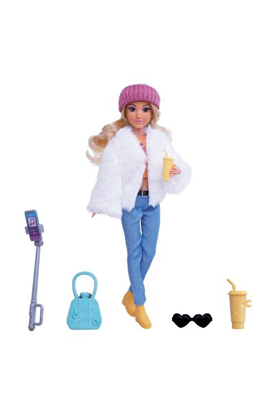 OEM Manechin cu haină albă de blană, blugi, geantă și 5 accesorii