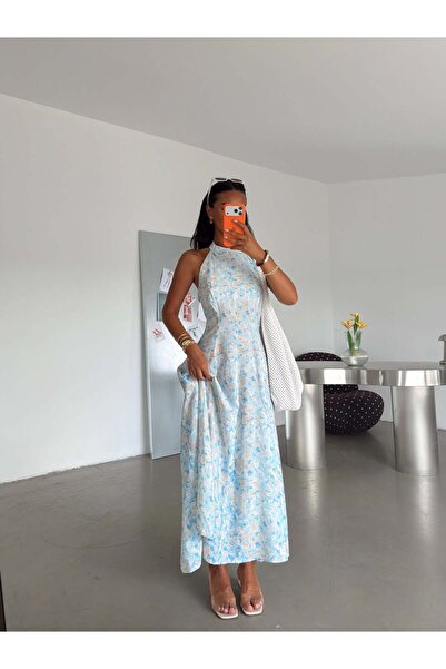 myd Halter Neck Patterned Dress - Blue