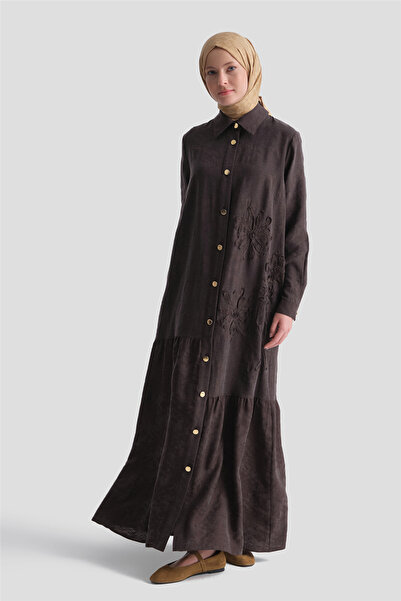 Armine Embroidery Detailed Dress Brown