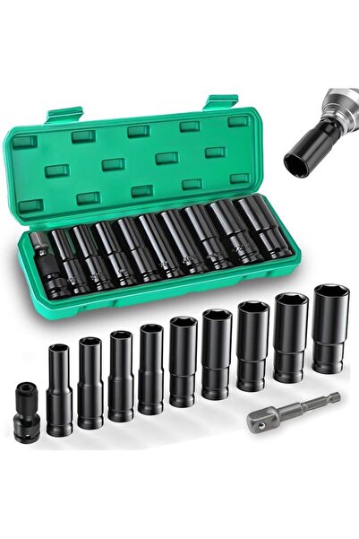 STARSTAR 11-piece 1/2-inch drive impact socket set, 10-24 mm long socket set,...