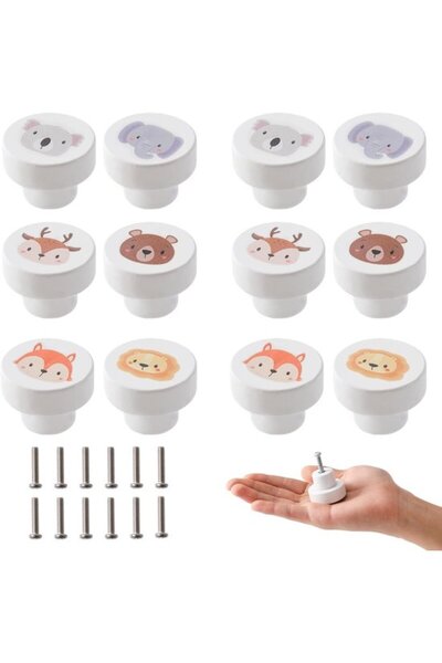 STARSTAR A set of 12 wooden furniture knobs with animal patterns, suitable fo...