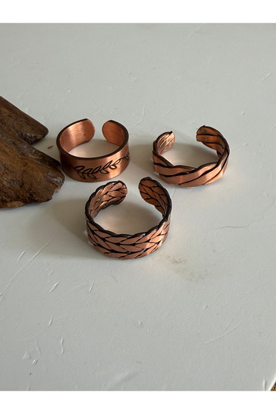 Rupen Kraft Adjustable 3-Piece Handmade Pure Copper Ring Combination Non-Allo...