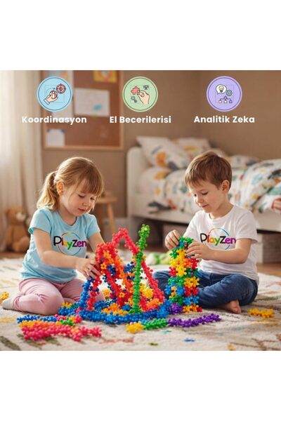PlayZen Yaratıcı Yapı Blokları, Tak Çıkar Eğitici Oyuncak, 5 Renk, 120 Parça, 3+ Yaş
