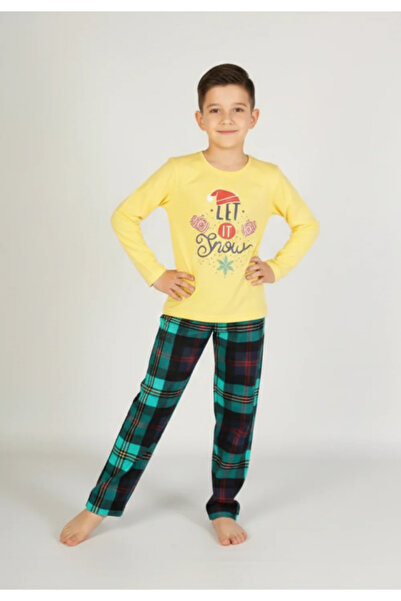 VİENETTA Pijama copii, mânecă lungă, pantalon lung, imprimeu Let it Snow, galben