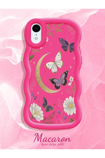 CHICASELUX iPhone Xr Compatible Wavy Frame Moon Butterfly and Flower Pattern ...