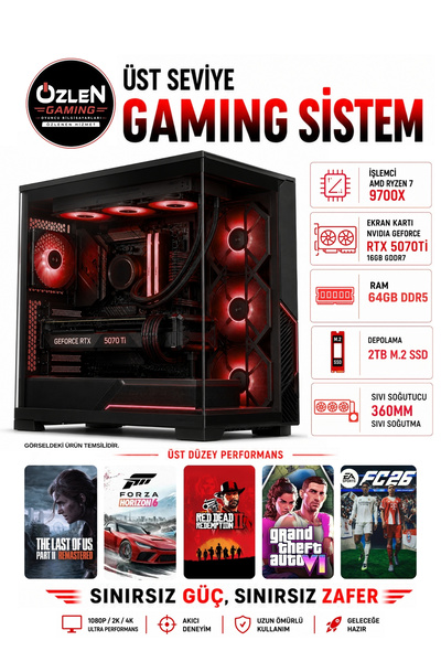 ÖZLEN XXL21 RYZEN 7 9700X RTX 5070 Tİ 16GB 64GB DDR5 RAM 2TB M.2 SSD Üst Sevi...