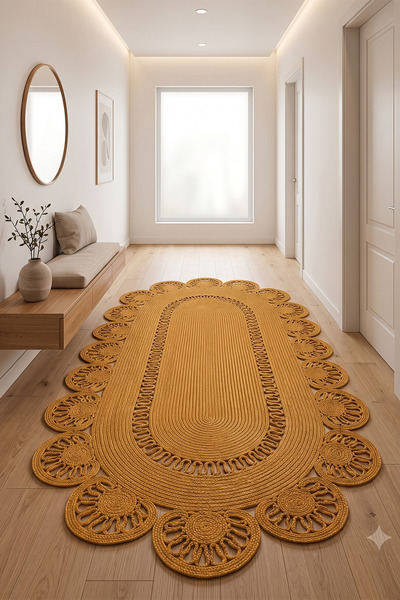 tropikal home Jüt Hasır Oval Kilim Dekoratif Örgü Model Halı Salon Oturma Oda...