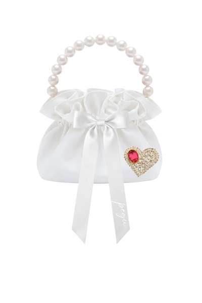 pegu baby collection White Cotton Satin Bag, with Crystal Glass Stone Decorat...