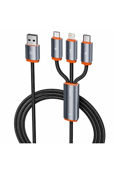 Toocki Cablu de încărcare 3-în-1, USB-A la USB-C, Lightning și Micro-USB, 3.5...