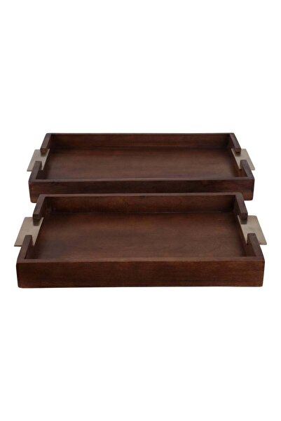 Sagebrook Home S/2 20/17" DONCASTER BROWN WOOD TRAYS
