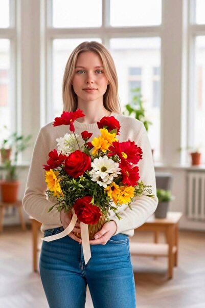 sedoshhomevision Special Design Yellow, Red and White Wildflower Arrangement ...
