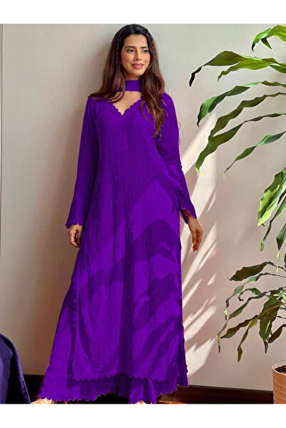 MYSMAR Purple Faux Georgette Salwar Kameez & Dupatta Set - HRT5439 | Purple-S...