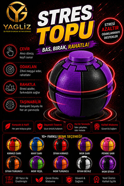 YAGLİZ Stres Topu Hızlı Dönen Spin Ball | Bas Bırak Fidget Stres Çarkı Oyuncağı