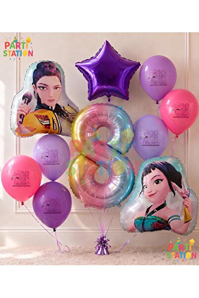 Parti Station Kpop Themed 8 Year Old Balloon Set 10 Piece Demon Hunters Ballo...