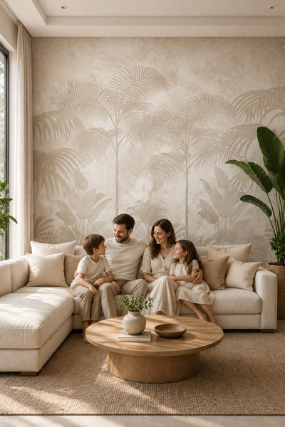 WALLORA Modern Tropikal Palmiye Desenli Bej Duvar Kağıdı | Silinebilir Salon,...