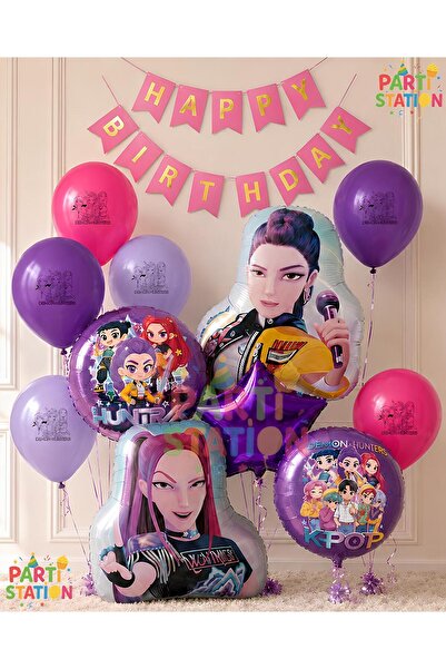 Parti Station K-Pop Balloon Set 12 Pieces Demon Hunters Happy Birthday Banner...