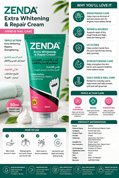ZENDA Hand & Nails Extra Whitening & Repair Cream – 50ml