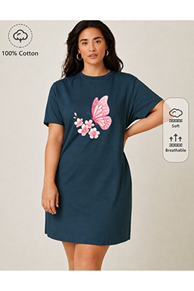 classy moda Women's Floral and Butterfly Printed Oversize Extra Long Tunic T-...