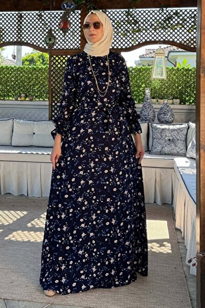 Rabia Şamlı Φόρεμα με μπλε φύλλα Bihter