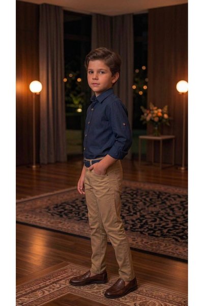 Merdia Kids Boy's Shirt, Pants, Belt 3-Piece Set