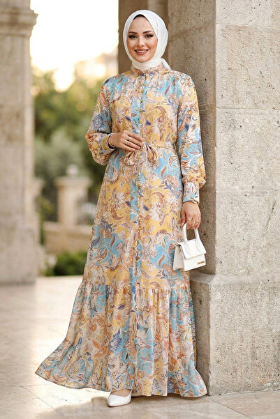 N.S NEVA STYLE Φόρεμα με λουλουδάτο σχέδιο και ζώνη Jessica Hardal Hijab 15100HR