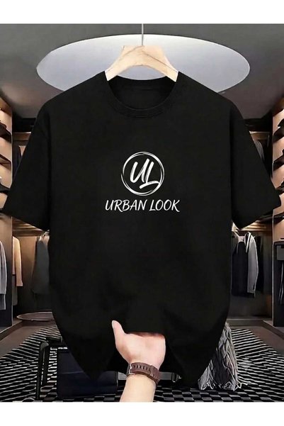 Urban Look Unisex Black Oversize Minimal Printed Crew Neck T-Shirt