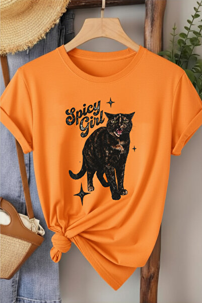 l'eivor Spicy Girl Cat Printed Cotton Women's T-Shirt