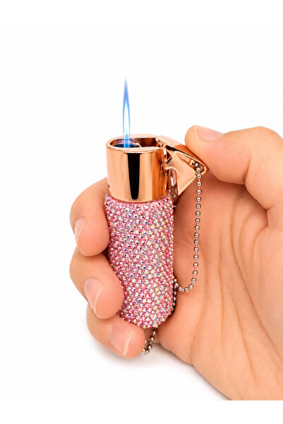 ONRSTORE Zincir Askılı Kristal Taş İşlemeli Metal Gaz Dolumlu Çakmak