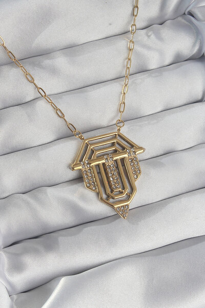 deluxe takı ve giyim 316L Steel Chain Gold Color Zircon Stone Serenay Necklace