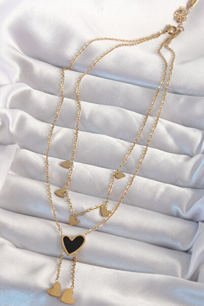 Generic Brand 316L Steel Gold Color Enamel Multiple Heart Necklace