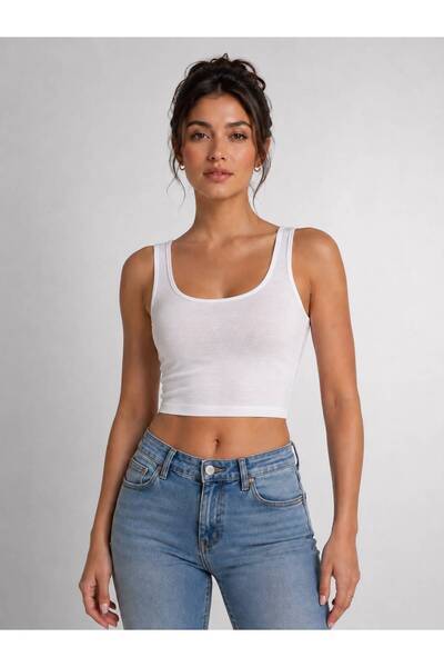 merlavin Women's White Thin Strap Crop Tank Top