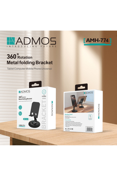 ADMOS 360 °   حامل هاتف وجهاز لوحي معدني قابل للطي والدوران |   حامل مكتبي قا...