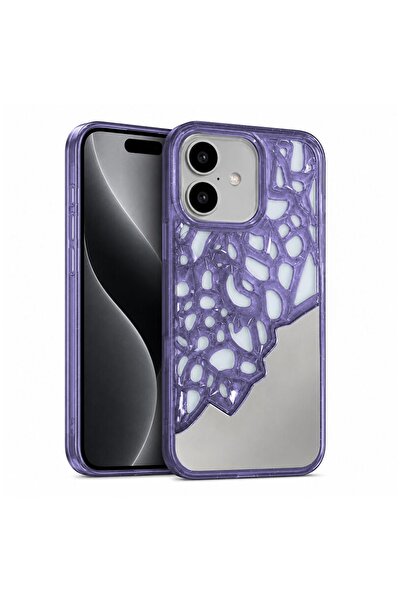 Zebana Apple iPhone 17 Uyumlu Kılıf Lace Mirror Silikon Kılıf Derin Mor