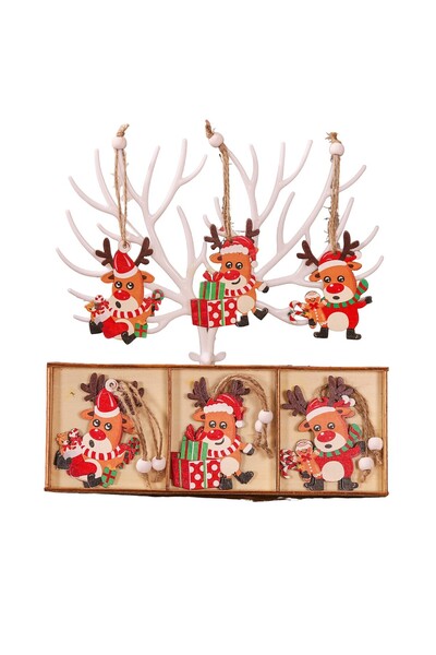 Rao Set 9 Decoratiuni de Craciun din Lemn, cu Snur pentru Agatare in Brad, Mo...