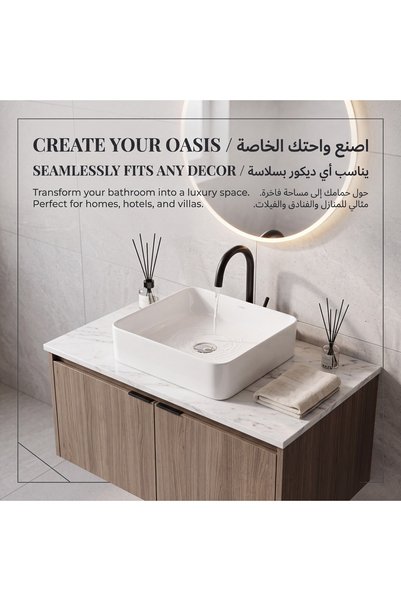 Generic Brand حوض غسيل سيراميك مربع الشكل 400×400×145 مم، حوض غسيل أبيض عميق يوضع فوق سطح المنضدة، حوض حمام مضاد للرذاذ
