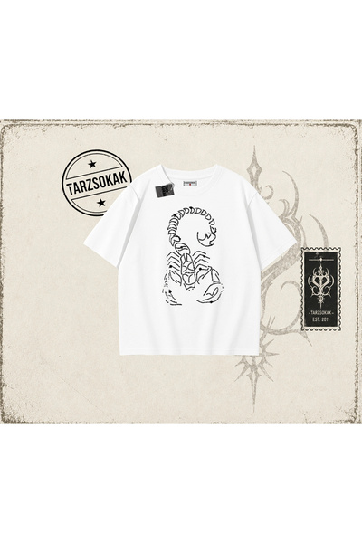 Tarzsokak Unisex majica kratkih rukava Scorpion, velika veličina, bela
