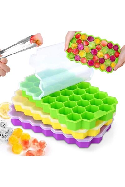 STARSTAR Three-piece ice cube tray with lid, silicone ice cube molds, ice cub...