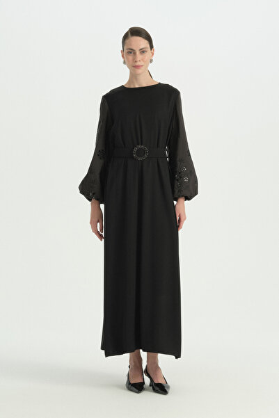 Nihan Comfortable Fit Stylish Dress with Belt - Black