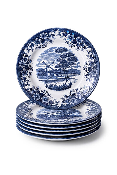 Claytan Earthenware Classic Blue Windmill & Floral Pattern Dinner Plate, 10.2...