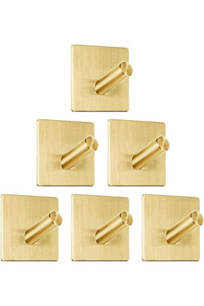 STARSTAR Drill-free towel holder - Adhesive hooks - 6 pieces - Gold - Stainle...