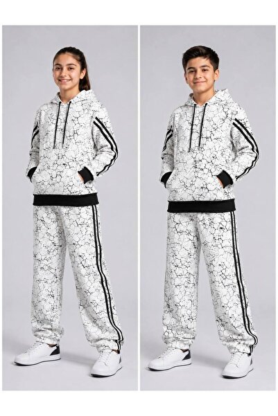 Erzani Kids Unisex Cracked Pattern Hooded Tracksuit Set Premium Cool Line