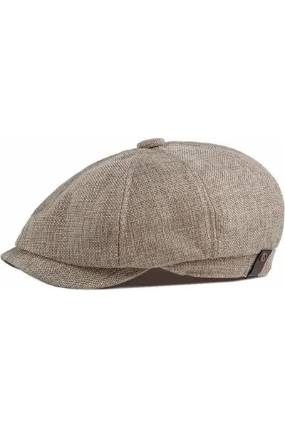 STARSTAR Khaki - Classic men's linen beret, breathable summer hat, casual hat