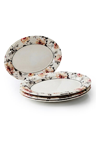 Claytan Earthenware Jasper Oval Platter Floral Pattern, 14 Inch, White (Set o...