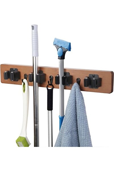 STARSTAR Wall-mounted broom and mop holder (wooden) - suitable for storing ga...