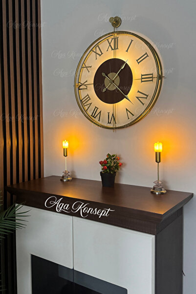 AGA KONSEPT Ledli Golden Eyes La Clock (Temperli CAM Göbek - Büyük Boy 50 x 6...