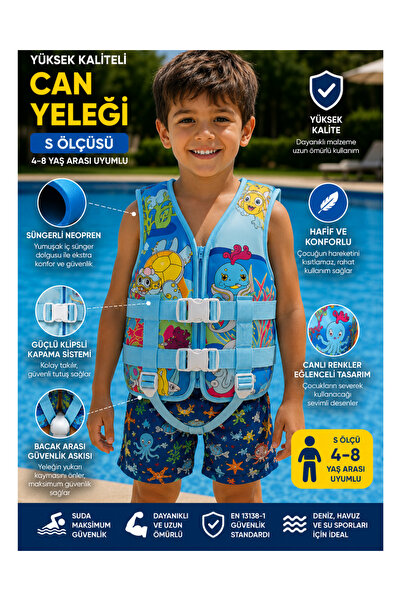 LRS STORE Çocuk Can Yeleği S Beden 4-8 Yaş | Süngerli Neopren Yüzme Yeleği | ...