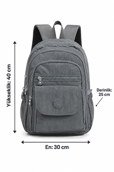 Paul Brand Unisex Velora Günlük Kullanıma Uygun Çok Bölmeli Geniş Hacimli Krinkıl Kumaş Gri Sırt Çantası Okul Boy